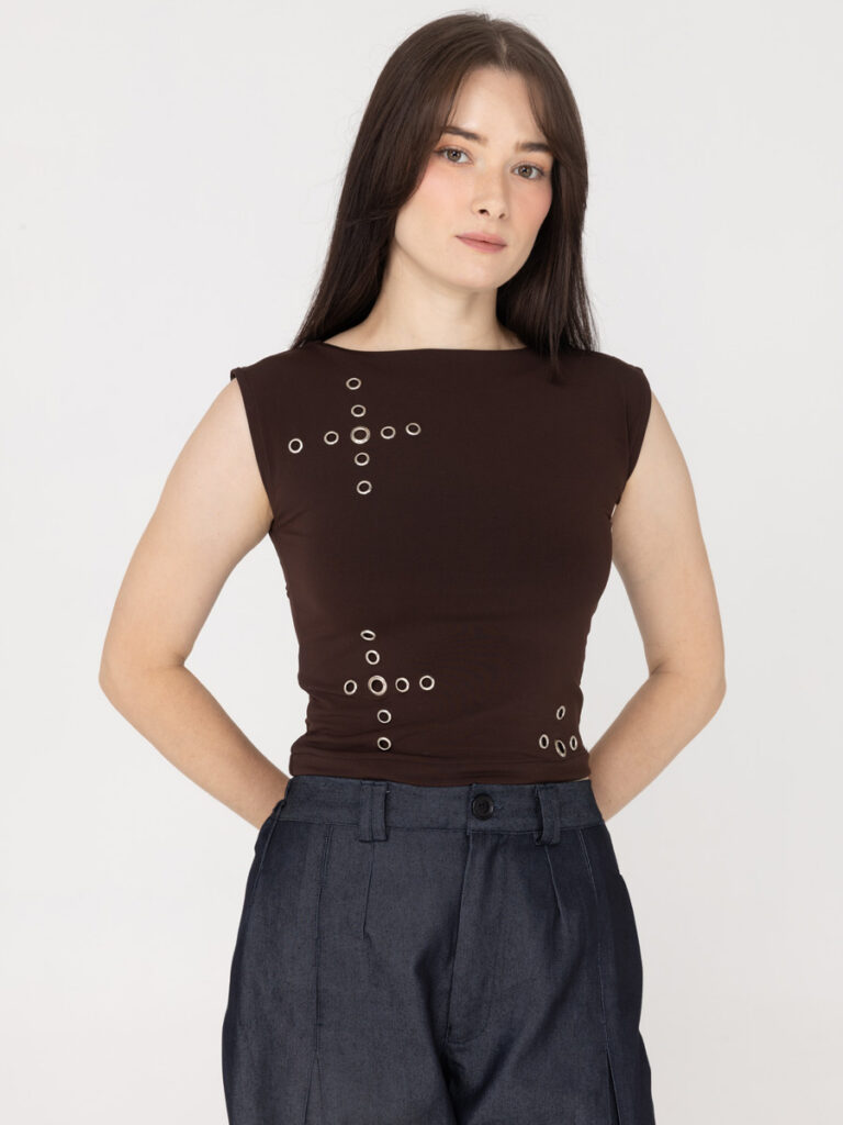 Lyora Eyelet Sleeveless Brown