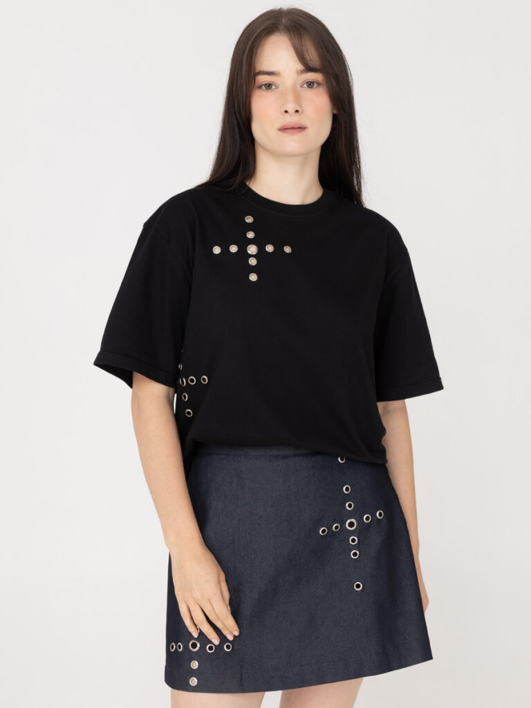 Shayla Eyelet Mini Skirt Denim
