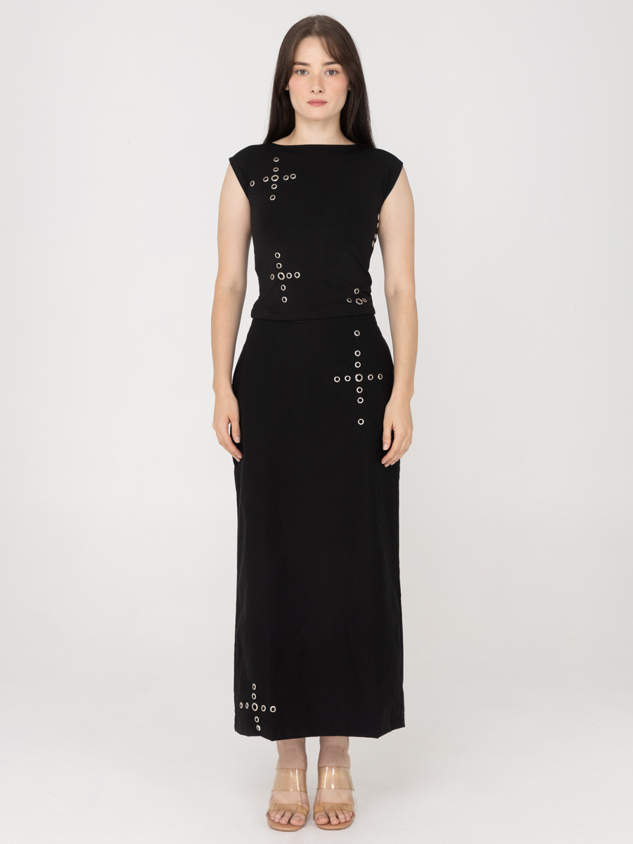 Shayla Eyelet Maxi Skirt Black - Image 2