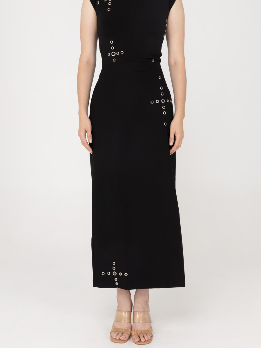 Shayla Eyelet Maxi Skirt Black