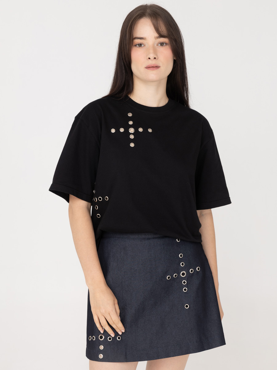 Geila Eyelet T-Shirt Black