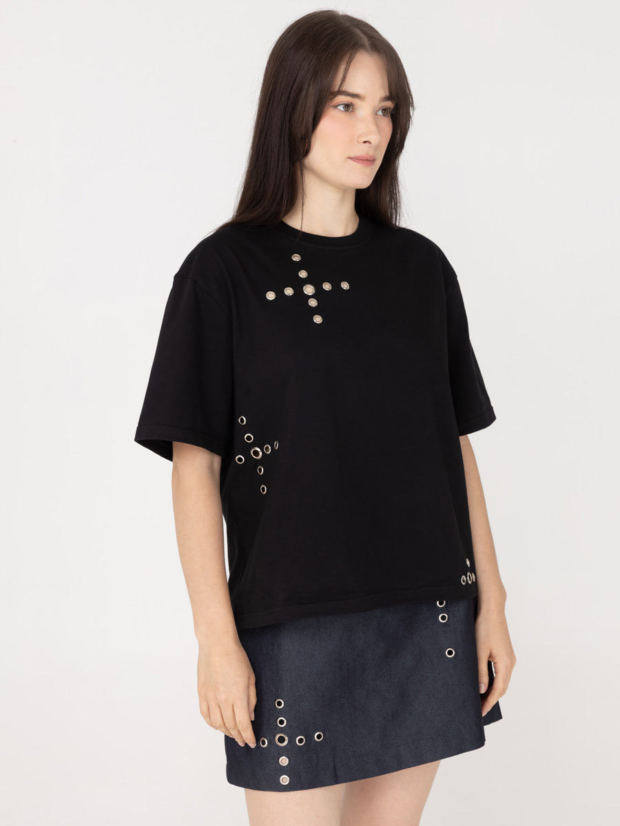 Geila Eyelet T-Shirt Black - Image 3