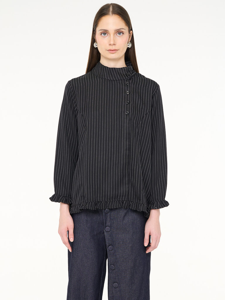 Solea Mandarin Longsleeve Top Black Stripes