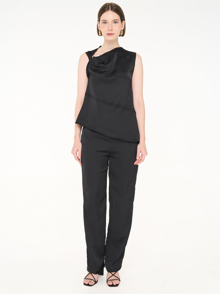 Lael Assymetrical Satin Set Black