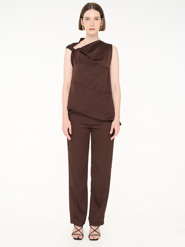 Lael Assymetrical Satin Set Roku Brown