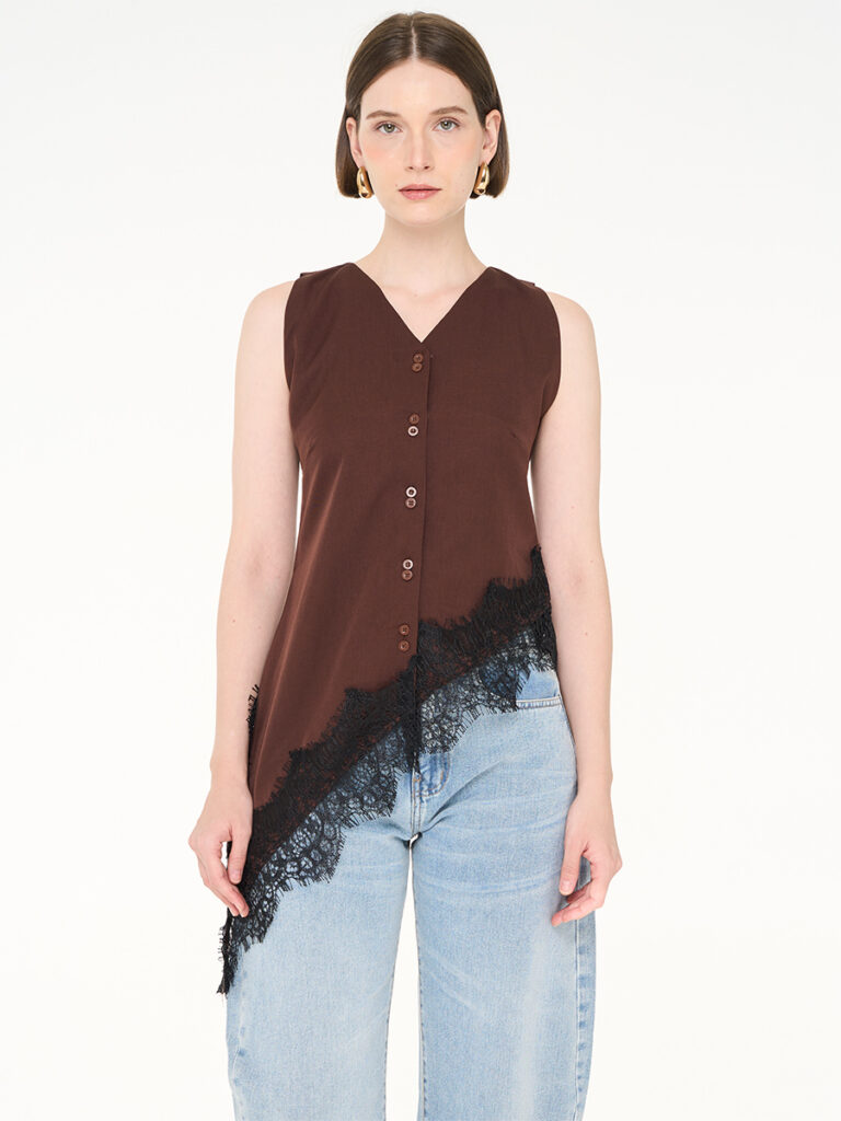 Maje Lace Semiwool Vest Dark Brown