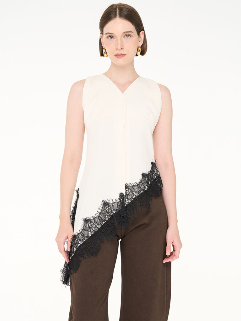 Maje Lace Semiwool Vest Ivory