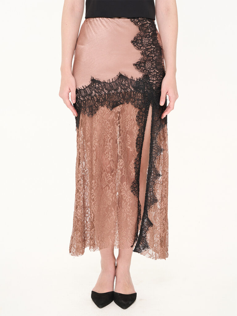 Ellio Lace Satin Maxi Skirt Mauve